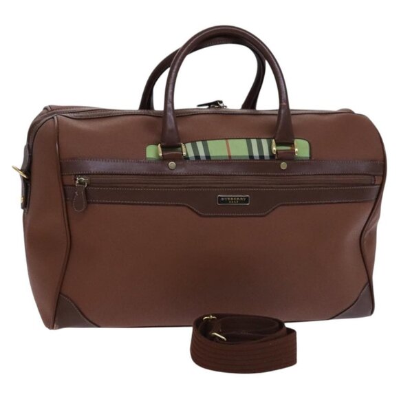 BURBERRY Nova Check Boston Bag Leather 2way Brown Green - Picture 1 of 16
